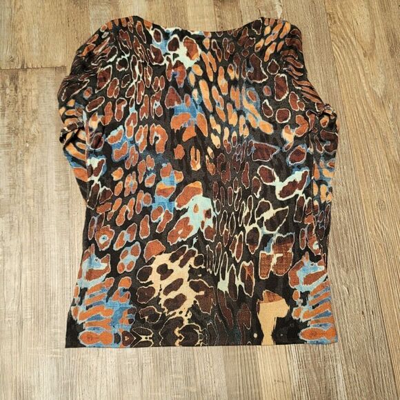 Talbots Sweater XS Gray Brown Blue 100% Merino Wool Abstract Pullover Womens - Picture 4 of 7